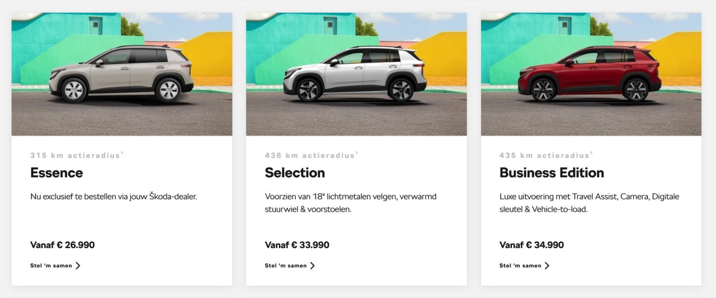 De Škoda Epiq 40 is nu te bestellen voor € 29.990 en laadt in 23 minuten van 10 tot 80 procent. Ook komen er reguliere Business Editions en een Sportline.
